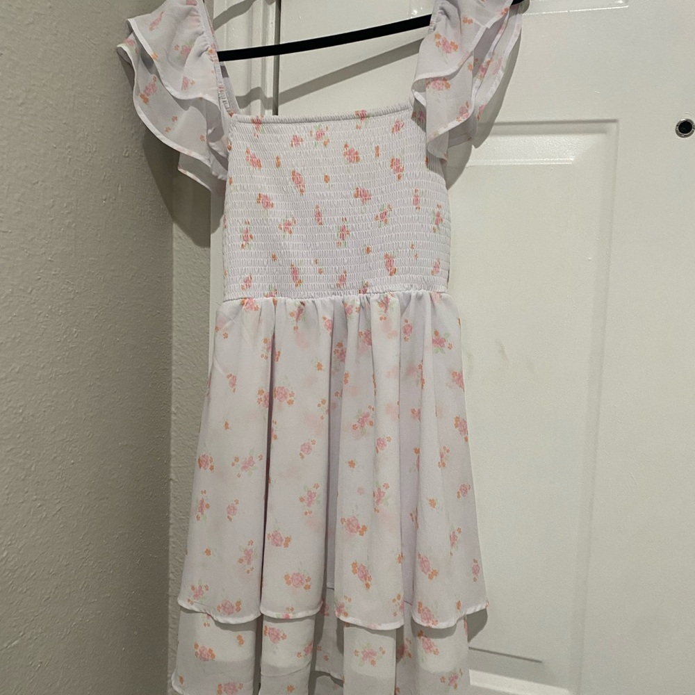 Altar'd State White Dress with Pink & Peach Floral Print